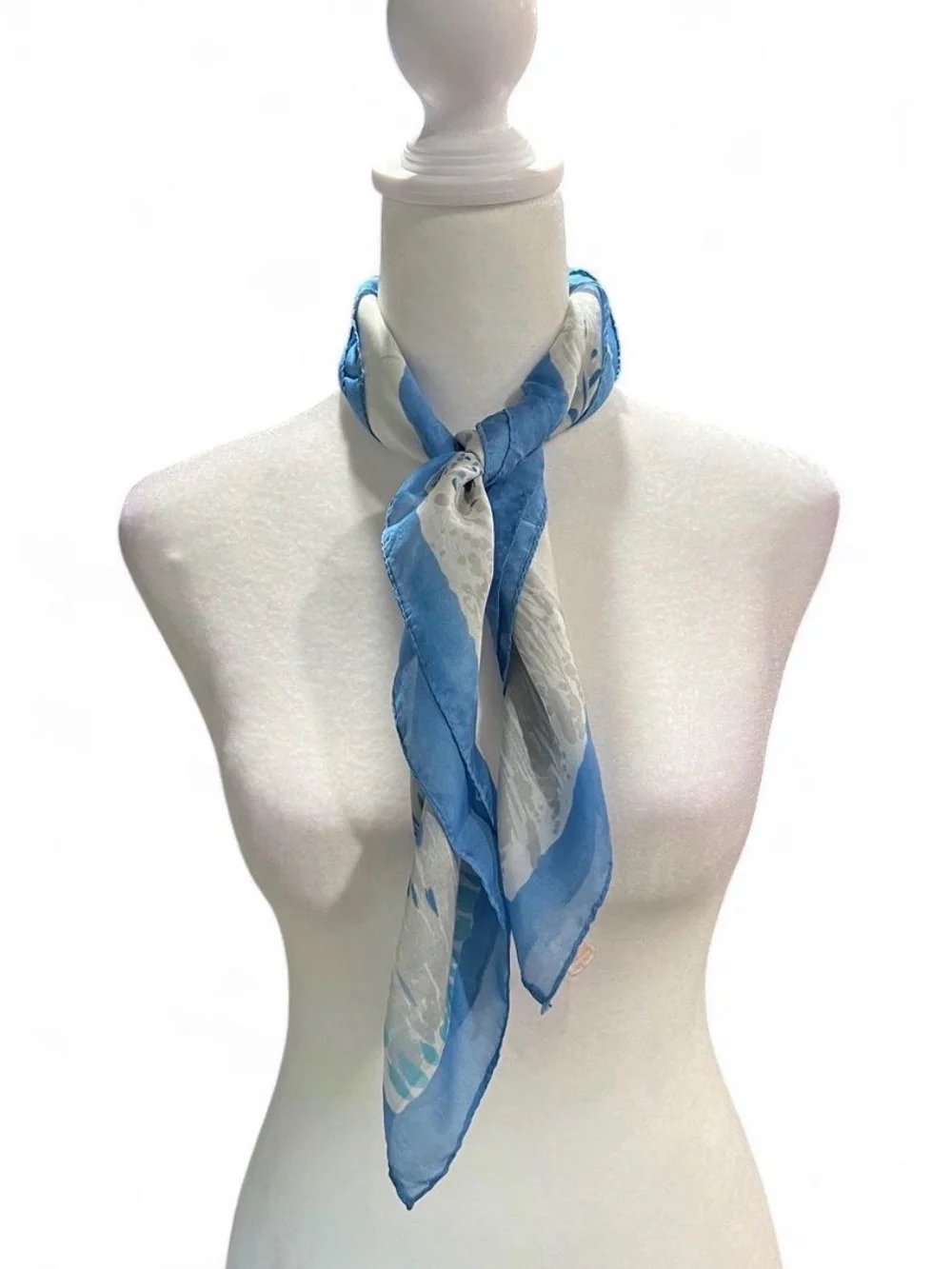 Scenic Horse Print Silk Scarf in Blues and Greys